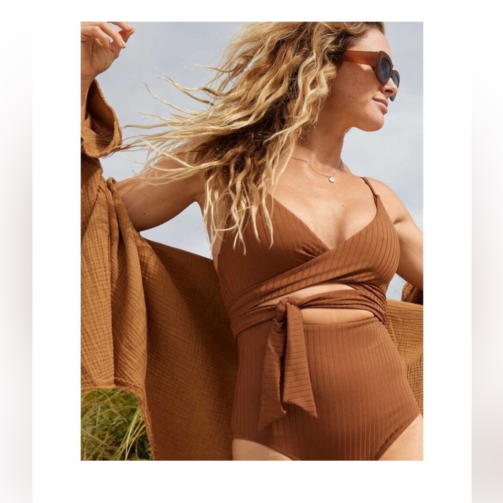 Aerie Brown Wrap One Piece Swimsuit